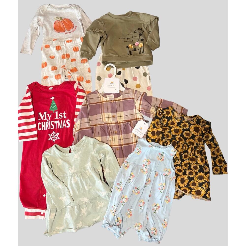 Baby Girl 9M Clothes Bundle Lot 9pc Carter’s Little Co Dresses Outfit Sets Cute